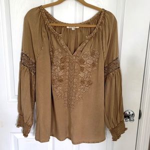 SOLTAIRE Never worn, embroidered boho long sleeve top, sz. M